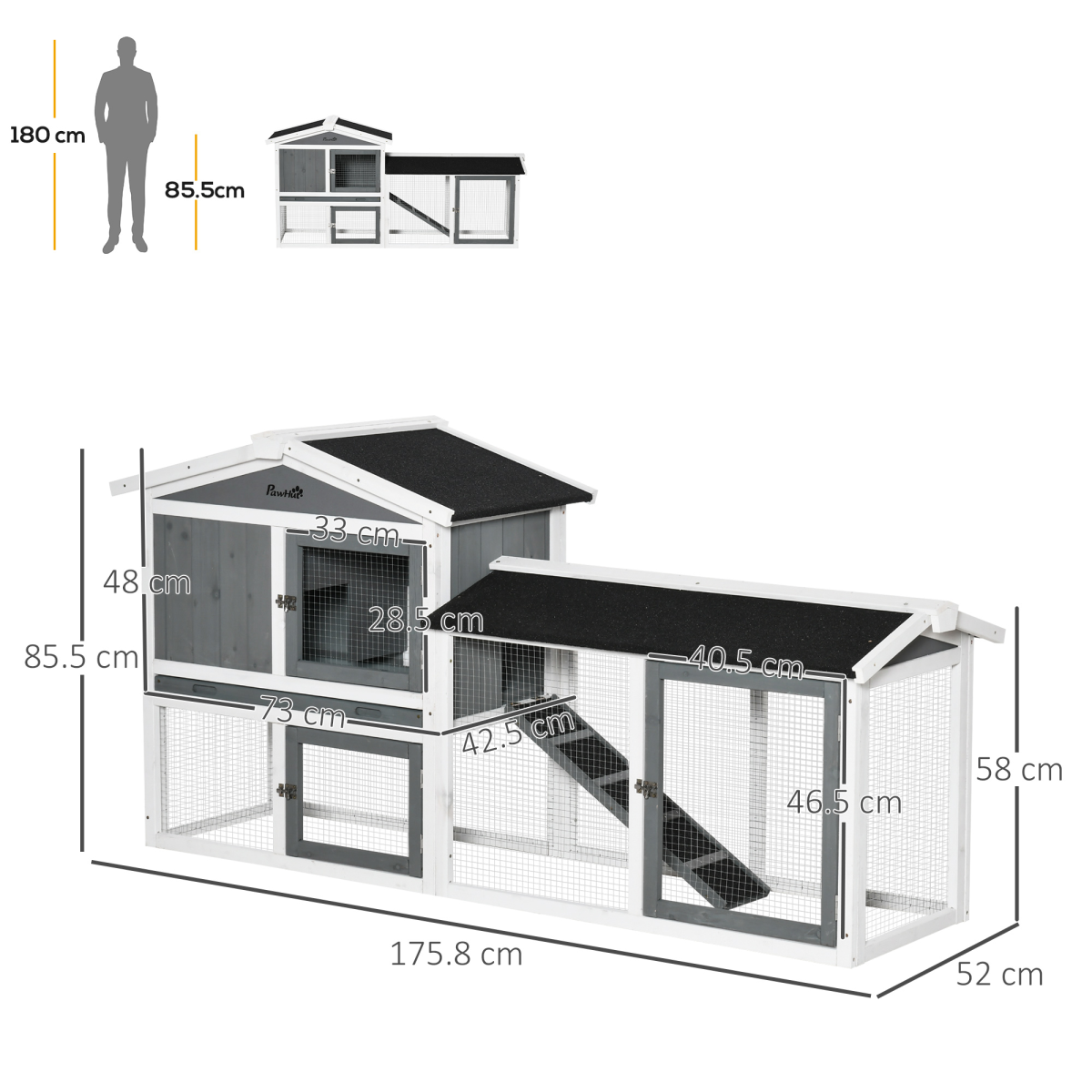 Pawhut Two-Tier Wooden Rabbit Hutch with Run Box, Slide-Out Tray & Ramp – Outdoor Small Animal House