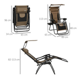Outsunny Zero Gravity Lounger Chair with Canopy, Cup Holder Tray & Reclining Backrest – Patio Chair, Brown