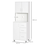 HOMCOM Kitchen Buffet with 2 Cabinets, 3 Drawers and Microwave Rack – 60x40x150cm Storage Cupboard, White