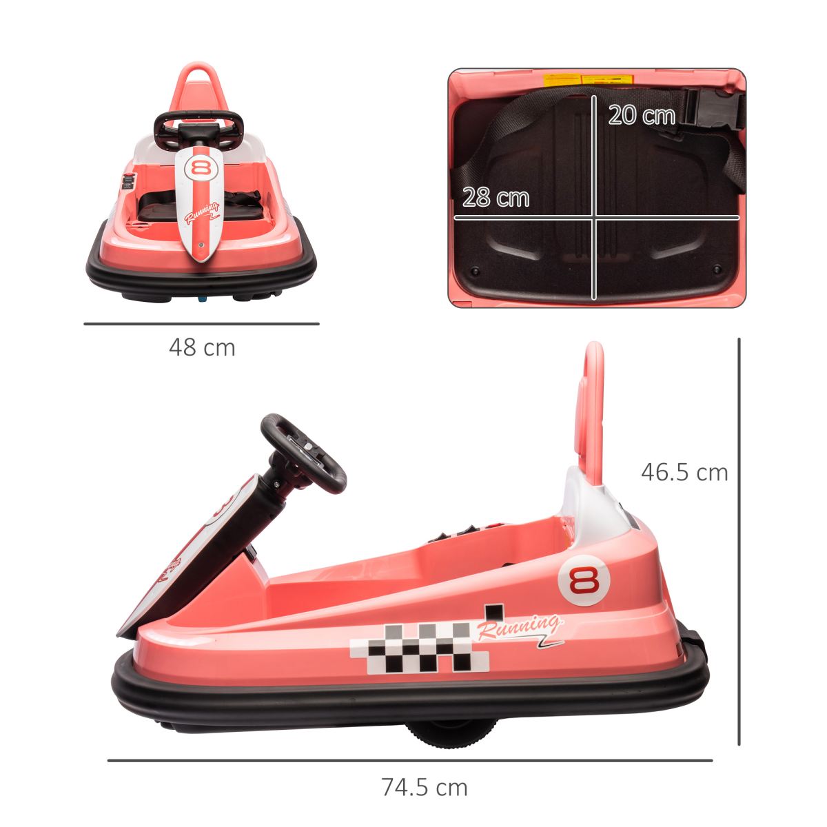 HOMCOM 6V Kids Bumper Car with 360° Rotation, 2 Speeds, Music and Lights – Ride-On Waltzer Car, Pink