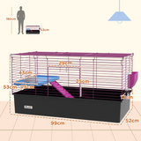PawHut Small Animal Cage with Platform, Ramp and Hay Feeder – Rabbit and Guinea Pig Hutch Playhouse, Black