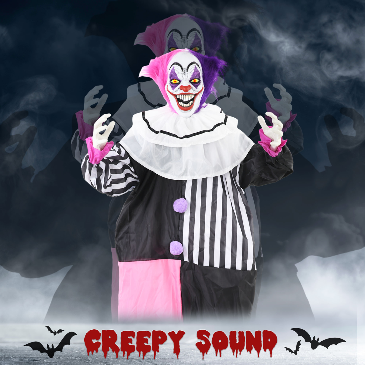 HOMCOM Halloween Animatronic Clown Prop with Light-Up Eyes, Moving Head & Sounds – Indoor Outdoor Decoration