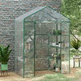 Walk-in Greenhouse with 4 Shelves, Roll-Up Zipped Door & Transparent PVC Cover – Garden Grow House, 143 x 73 x 195cm
