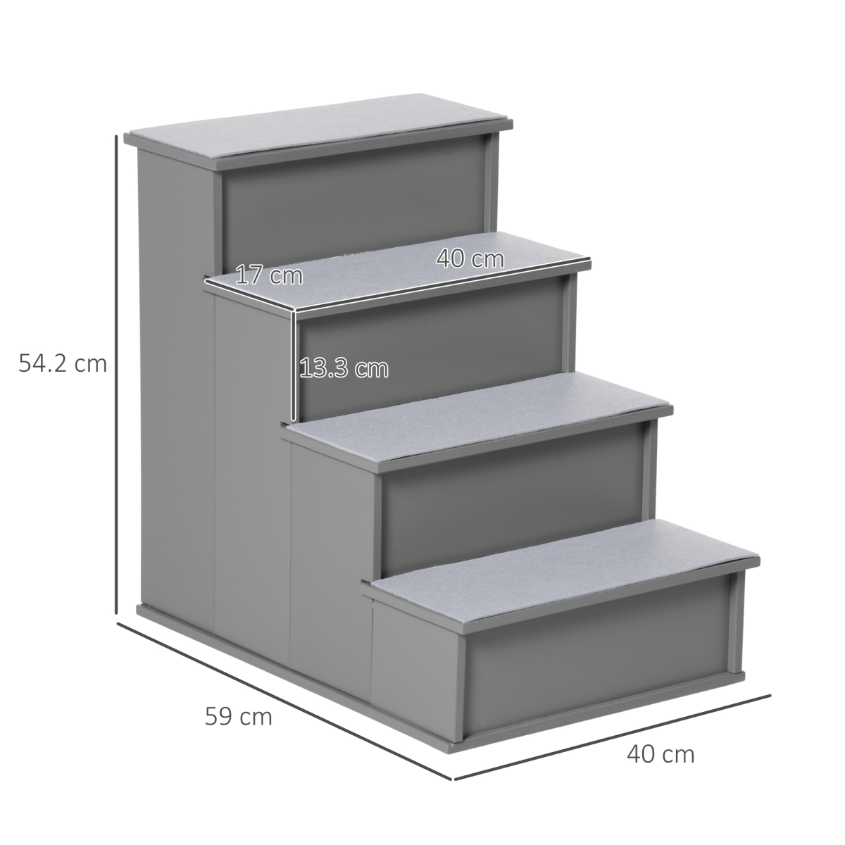 Pawhut 4 Step Wooden Dog Steps with Removable Cushions – Pet Stairs and Cat Ladder for Bed and Couch, Grey