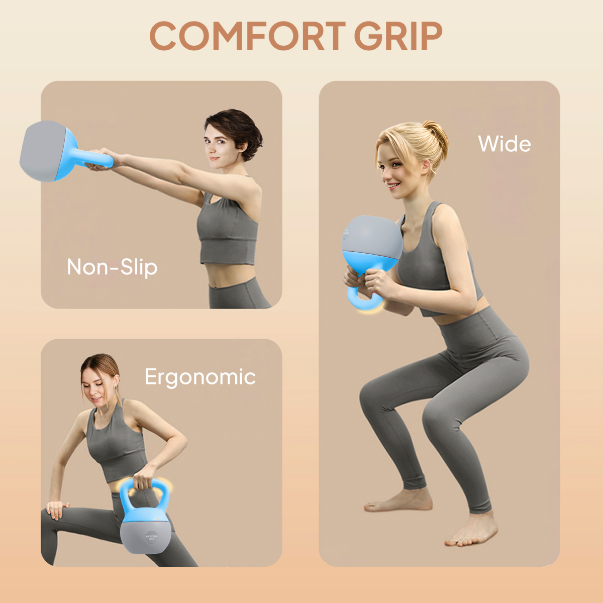 Soft Kettlebell with Wide Non-Slip Handle & Flat Base – 8kg Home Gym Weight, Light Blue and Grey