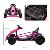 HOMCOM 24V Electric Go Kart for Kids with Music, Horn & Slow Start – Drifting Ride-On, Pink