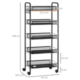 HOMCOM 5 Tier Utility Rolling Cart with Removable Mesh Baskets and Lockable Wheels – Storage Trolley, Black