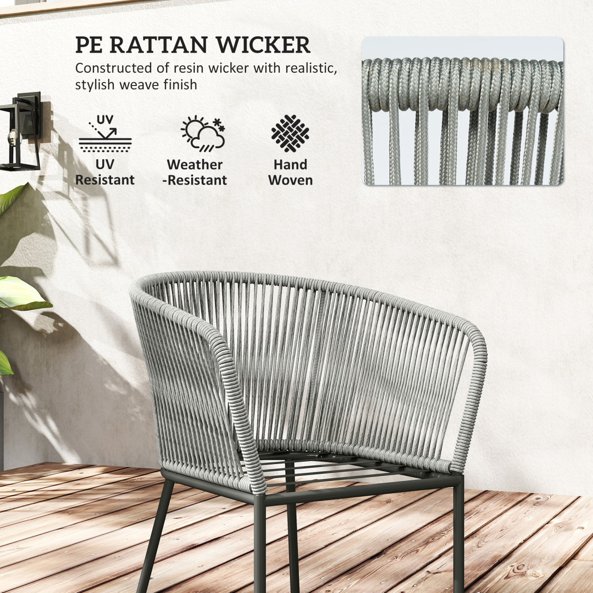 Outsunny 6-Seater PE Rattan Garden Dining Set with Acacia Wood Table & Cushions – Outdoor Furniture, Grey