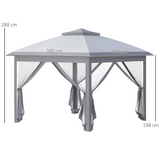 Outsunny Pop Up Gazebo with Two-Tier Roof, Mesh Sidewalls & Carrying Bag – Height Adjustable Canopy Tent, Grey