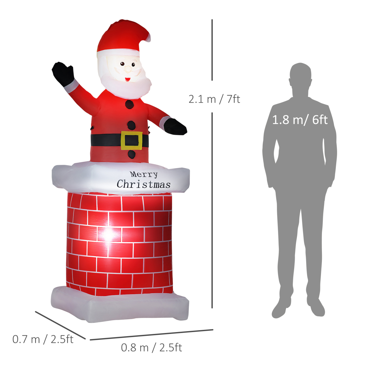 HOMCOM 7ft Christmas Inflatable Santa Claus Climbing from Chimney with LED Lights – IP44 Outdoor Decoration