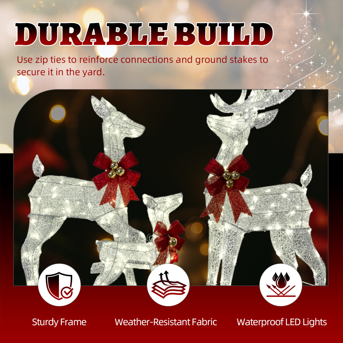 Lighted Christmas Reindeer Family – 3 Piece Outdoor Set with 210 Warm White Lights