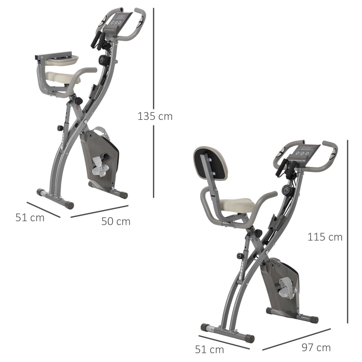 HOMCOM 2-in-1 Upright Exercise Bike with 8-Level Magnetic Resistance & Pulse Sensor – Home Cardio Trainer, Grey
