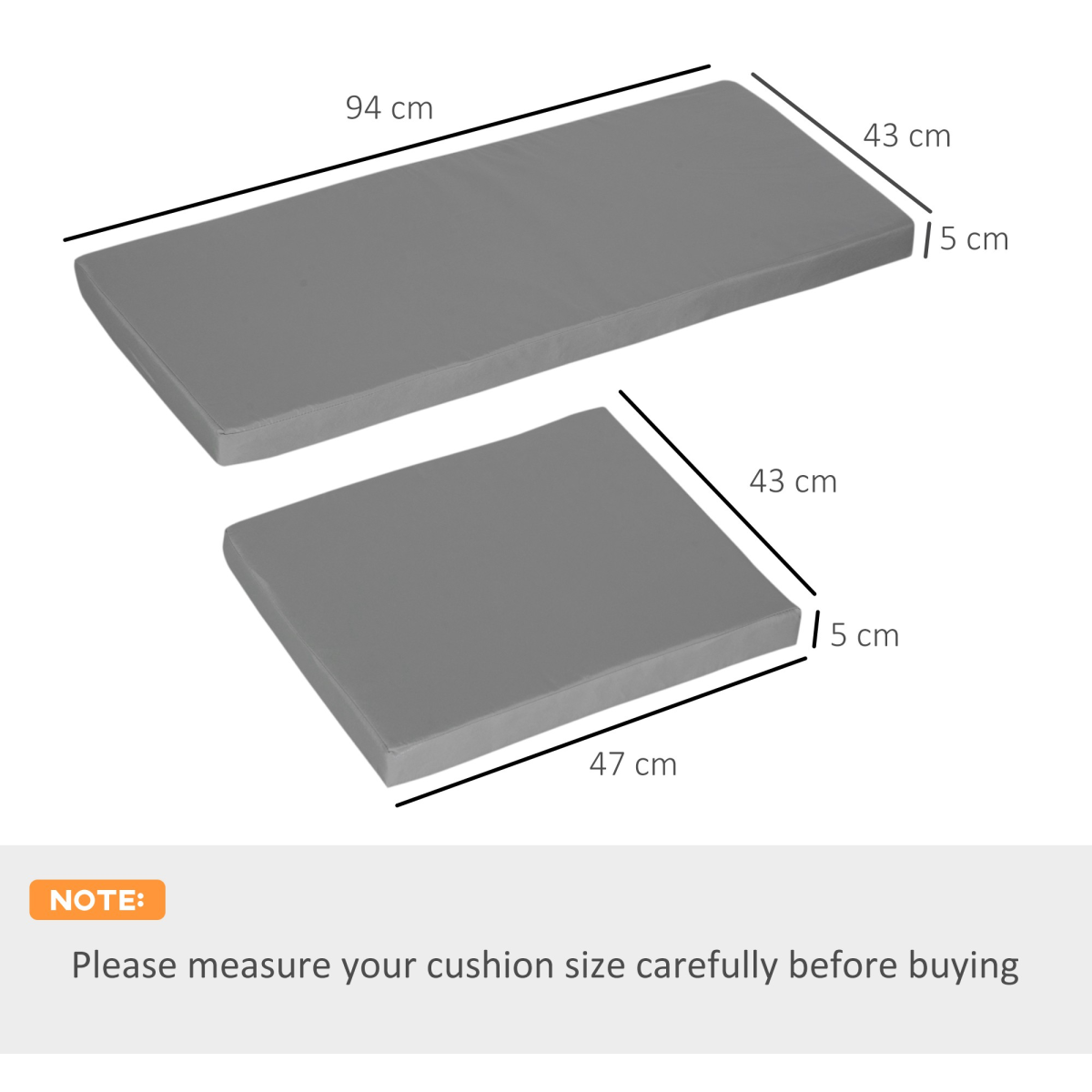 Outsunny 3-Piece Garden Furniture Cushion Pad Set, Dark Grey – 2 Single & 1 Double Seat