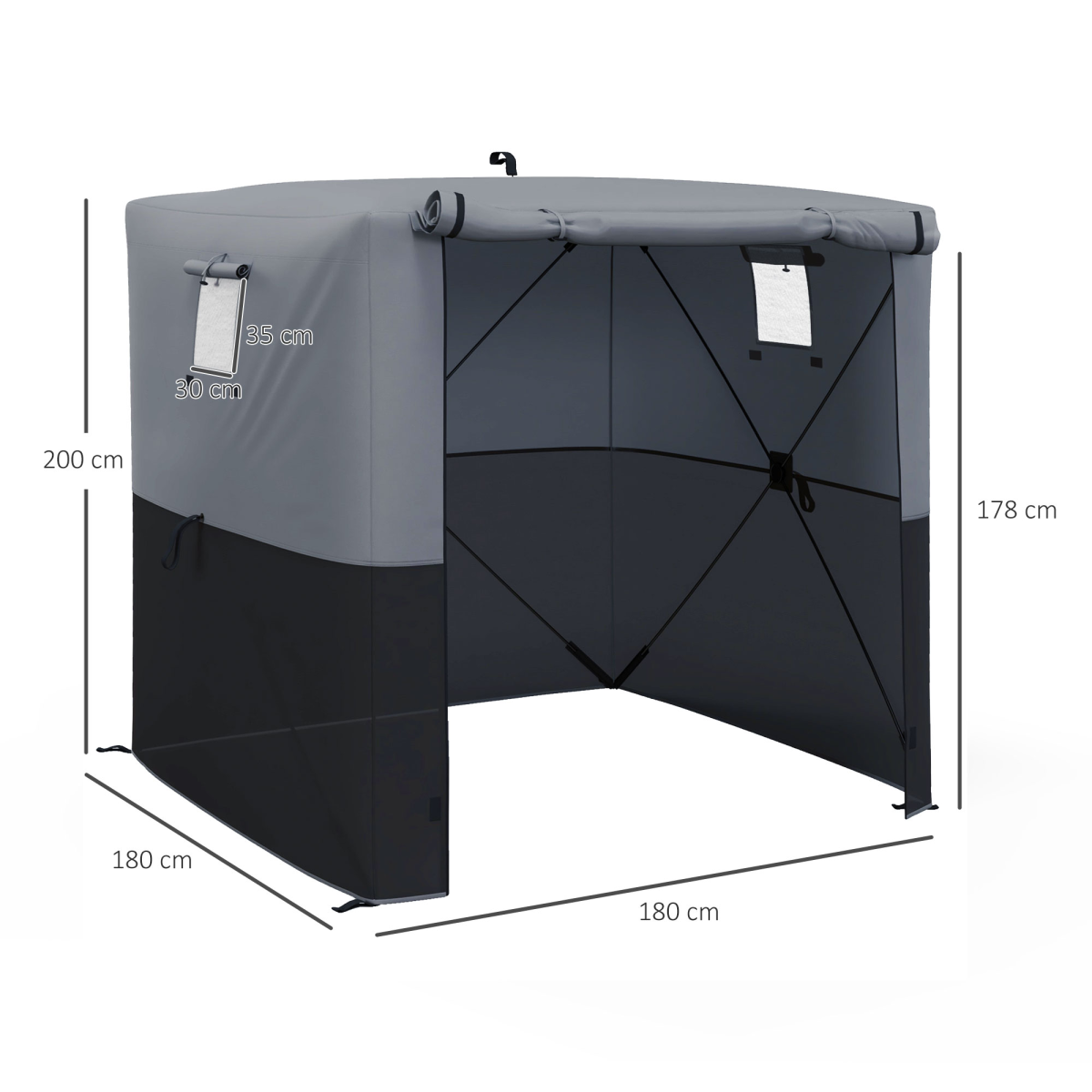 Outsunny 2 x 2m Pop Up Gazebo Party Tent with Sides, 2 Mesh Windows & Carry Bag – UV30+ Cover, Black/Grey