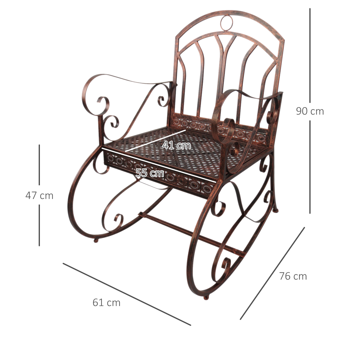 Outsunny Metal Rocking Chair with Armrests & Extra-Wide Seat – Garden Porch Rocker, Bronze Finish