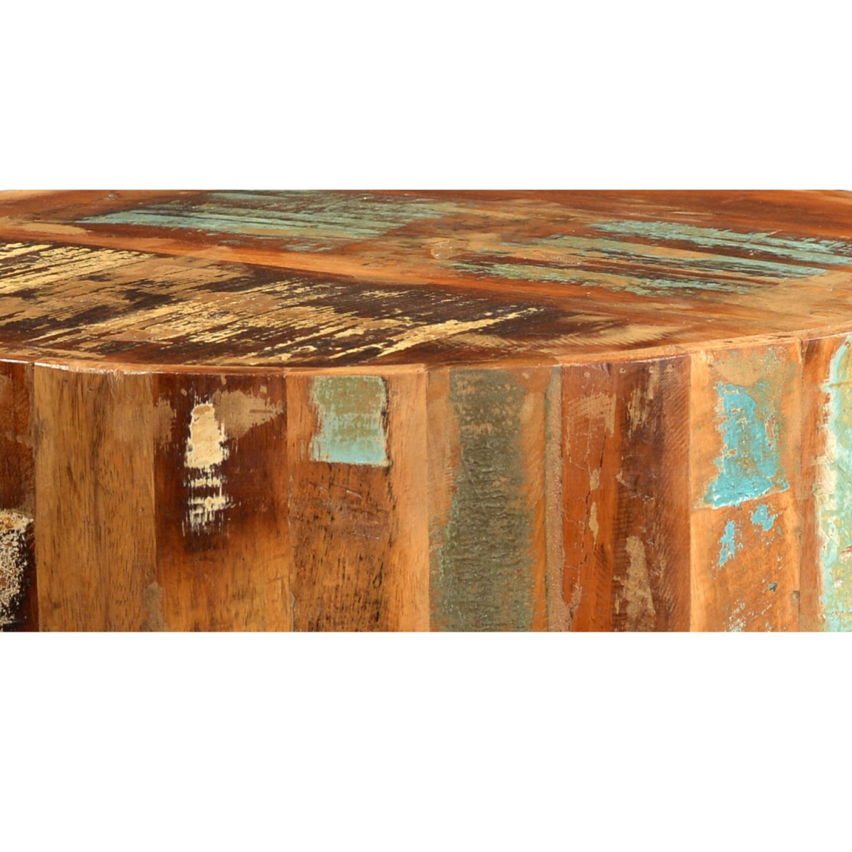 Coastal Drum Side Table in 100% Solid Reclaimed Wood – Rustic Hand-Finished Bedside & Sofa Table