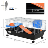 Pawhut 89cm Small Animal Cage with Lockable Wheels, Platform & Ramp – Rabbit, Ferret & Chinchilla Home, Black