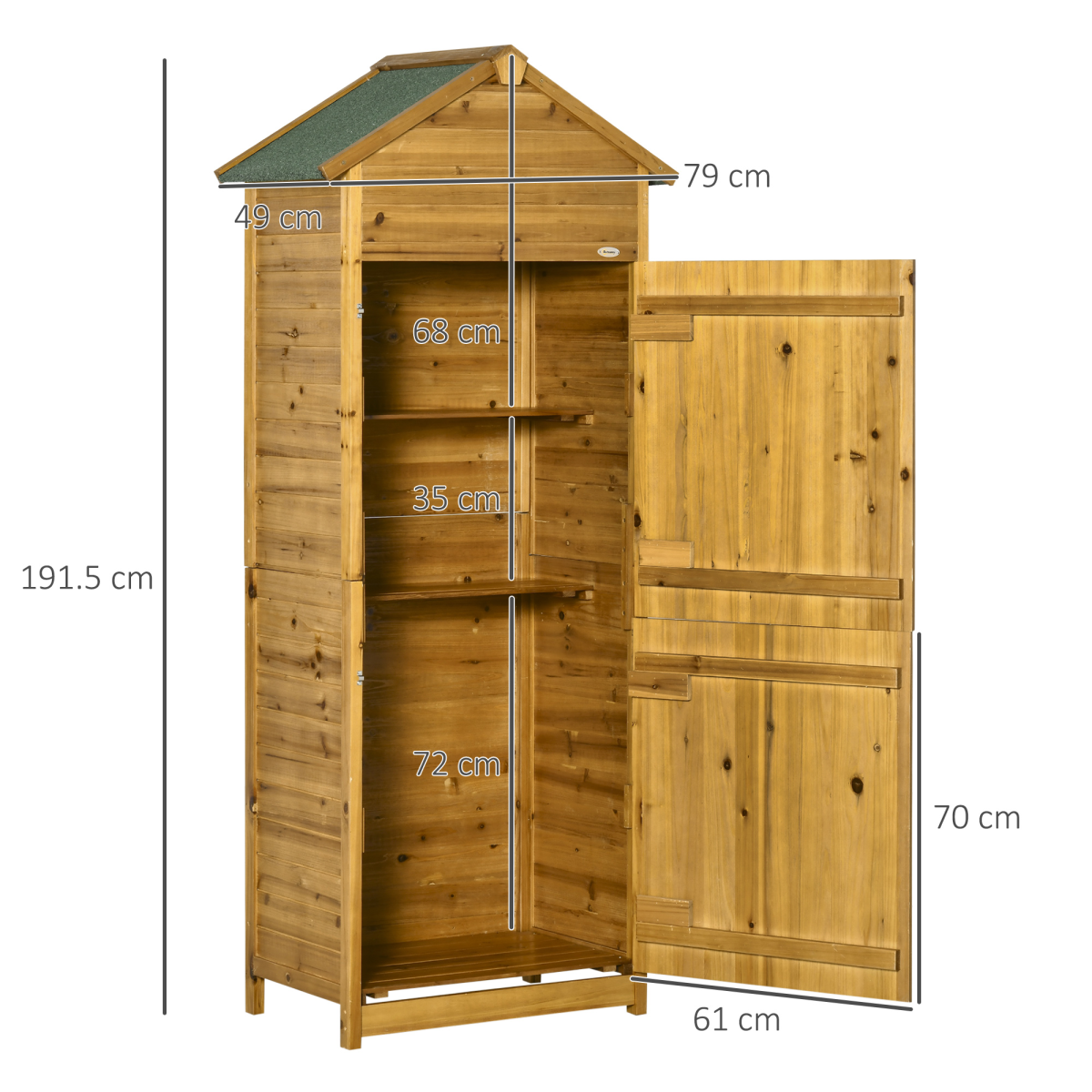 Outsunny Wooden Garden Storage Shed Tool Cabinet with Two Lockable Doors & Shelves – Fir Wood, 191.5cm