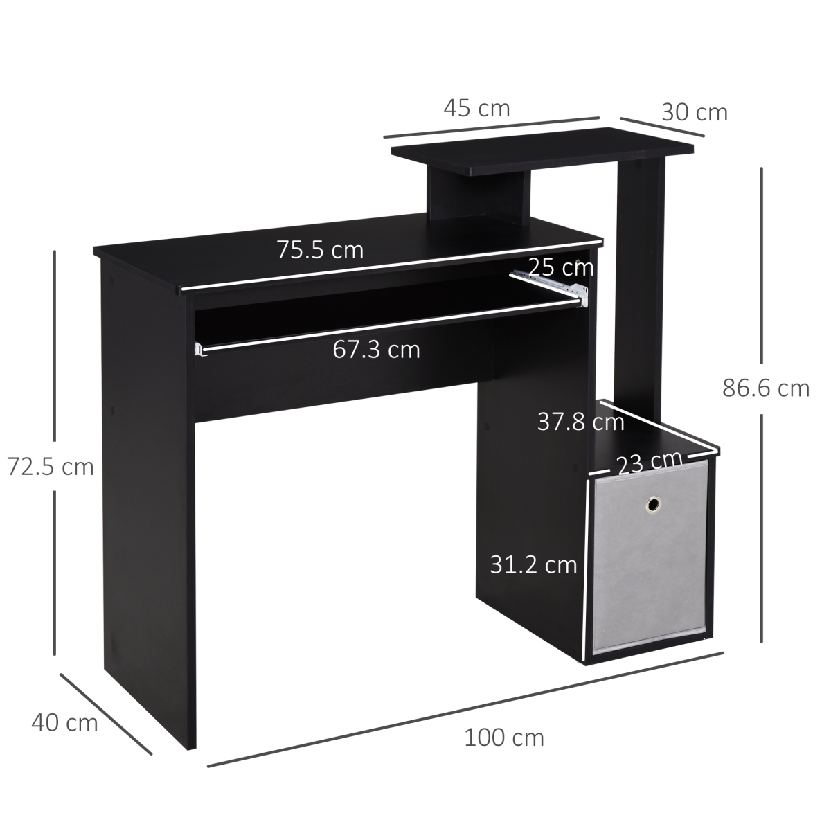 HOMCOM Computer Desk with Sliding Keyboard Tray, Drawer & Shelf – Compact Home Office Workstation, Black