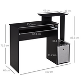 HOMCOM Computer Desk with Sliding Keyboard Tray, Drawer & Shelf – Compact Home Office Workstation, Black