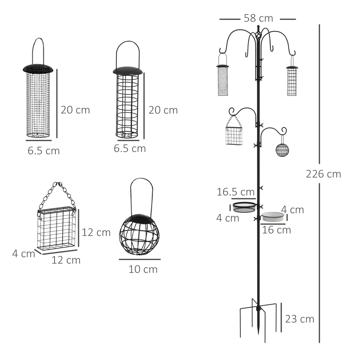 PawHut Bird Feeding Station Kit with 6 Hooks and 4 Hanging Feeders – Garden Wild Bird Feeder Pole