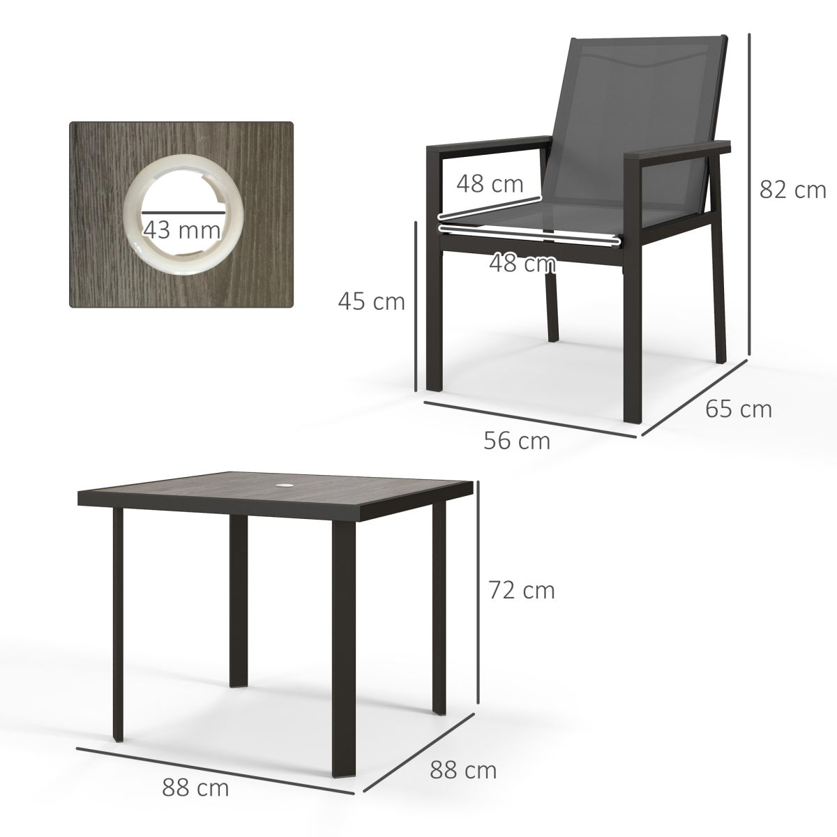 Outsunny 5-Piece Garden Dining Set with Tempered Glass Table and 4 Mesh Chairs – Patio Furniture, Grey