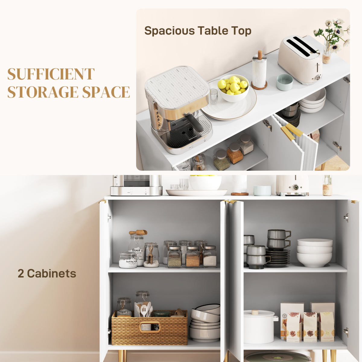HOMCOM Sideboard Buffet Cabinet with Adjustable Shelves – Dining Room & Kitchen Storage, White