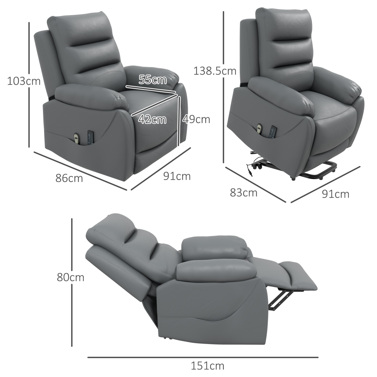 HOMCOM Power Lift Recliner Armchair with Electric Recline & Handset – Riser Chair, Grey