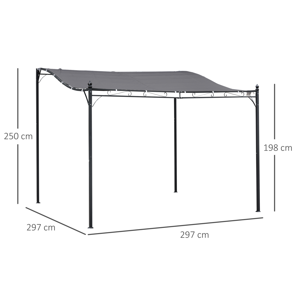 Outsunny 3x3m Freestanding Pergola-Style Metal Canopy with Polyester Roof – Garden Shade Shelter, Grey
