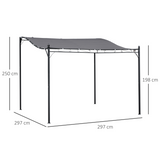 Outsunny 3x3m Freestanding Pergola-Style Metal Canopy with Polyester Roof – Garden Shade Shelter, Grey