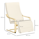 HOMCOM Lounge Armchair with 5-Level Adjustable Footrest and Padded Seat – Wooden Frame, Cream White