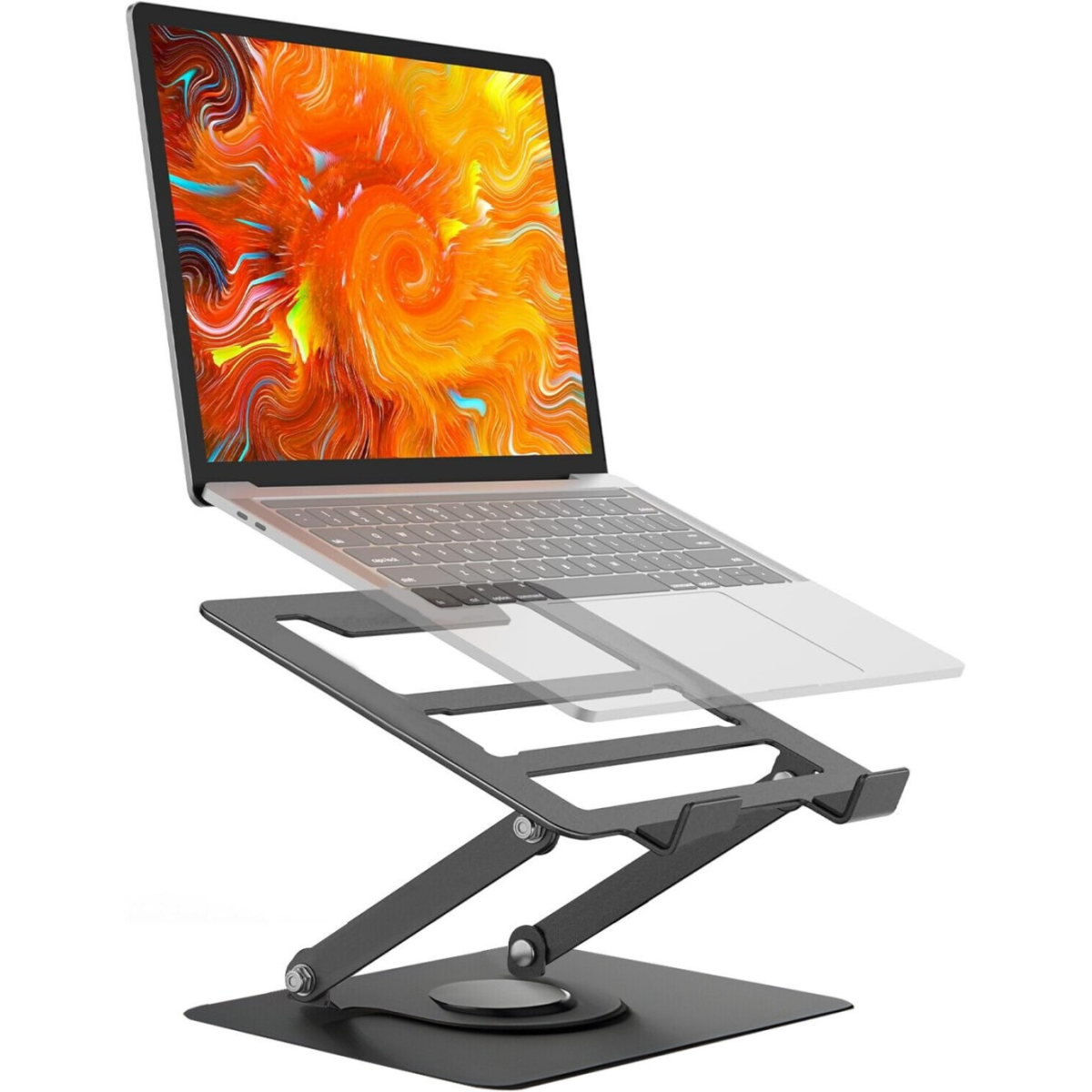 Foldable Metal Laptop & Tablet Stand with 360° Rotation – Adjustable Riser, Silicone Pad, 8kg Load