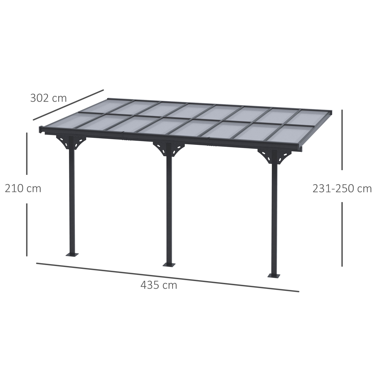 Outsunny Wall-Mounted Aluminium Pergola with Polycarbonate Roof, 4.35 x 3m – Patio Shelter