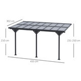 Outsunny Wall-Mounted Aluminium Pergola with Polycarbonate Roof, 4.35 x 3m – Patio Shelter