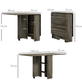 HOMCOM Mobile Drop Leaf Dining Table with 2 Storage Shelves and Brake Wheels – Space-Saving Folding Desk, Grey