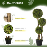 Artificial Three-Ball Boxwood Topiary Tree in Pot – Indoor & Outdoor Faux Plant Decor, Dark Green
