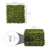 Outsunny 12 Piece Artificial Milan Grass Boxwood Wall Panels, 50 x 50cm – Weather Resistant Fence Screen, 3m²