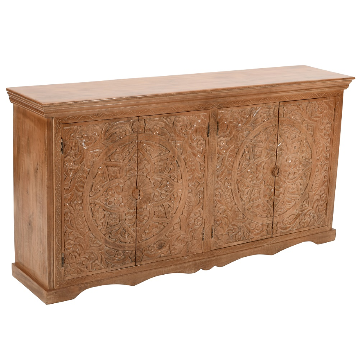 Artwork Carved Solid Mango Wood XL Sideboard – Handcrafted Statement Storage with Detailed Carving