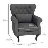 HOMCOM Vintage Wingback Accent Armchair with Nailhead Trim & Wooden Legs – Living Room Chair, Dark Grey