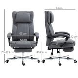 HOMCOM Executive Reclining Office Chair with Headrest & Retractable Footrest – Dark Grey Linen-Look