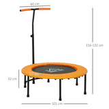 HOMCOM 40" Mini Trampoline with Adjustable Handle – Fitness Rebounder for Adults, Indoor & Outdoor, Orange