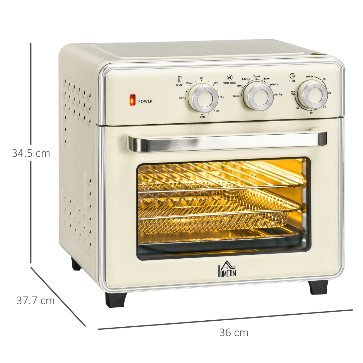 HOMCOM 7-in-1 Toaster Oven with 4-Slice Capacity, 20L, 60-Minute Timer and Air Fry – 1400W