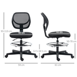 Vinsetto Tall Draughtsman Chair with Footrest Ring & Mesh Back – Drafting Stool for Standing Desks, Black