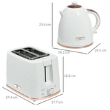 HOMCOM 1.7L Fast Boil Kettle & 2-Slice Toaster Set with 7 Browning Settings – Honeycomb Texture, White