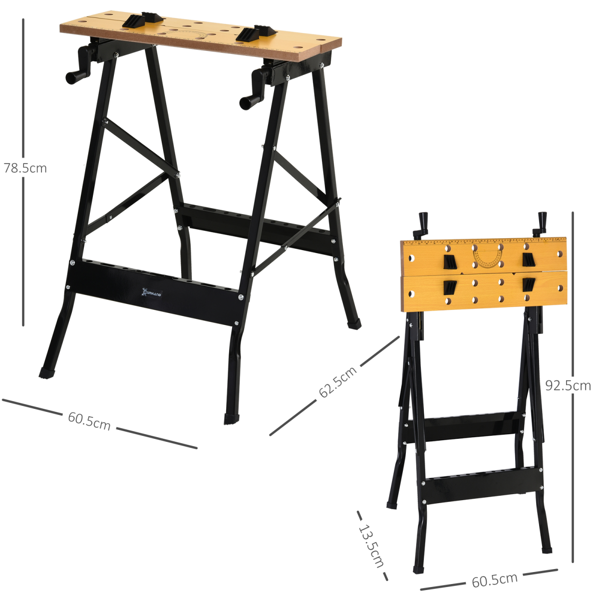 DURHAND Portable Folding Work Bench with MDF Top and Adjustable Clamps – 4-in-1 Workbench, Sawhorse, Black