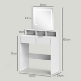 HOMCOM Dressing Table with LED Mirror, 2 Drawers & 3 Open Compartments – Makeup Vanity, White