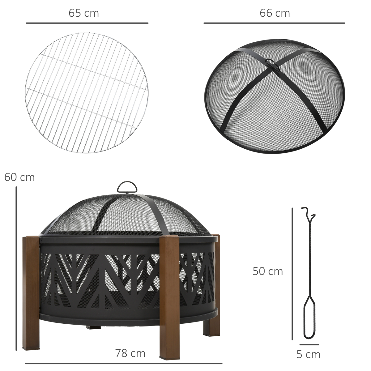 HOMCOM 2-in-1 Outdoor Fire Pit Bowl with BBQ Grill Grate and 30" Mesh Spark Screen Cover – Poker Included
