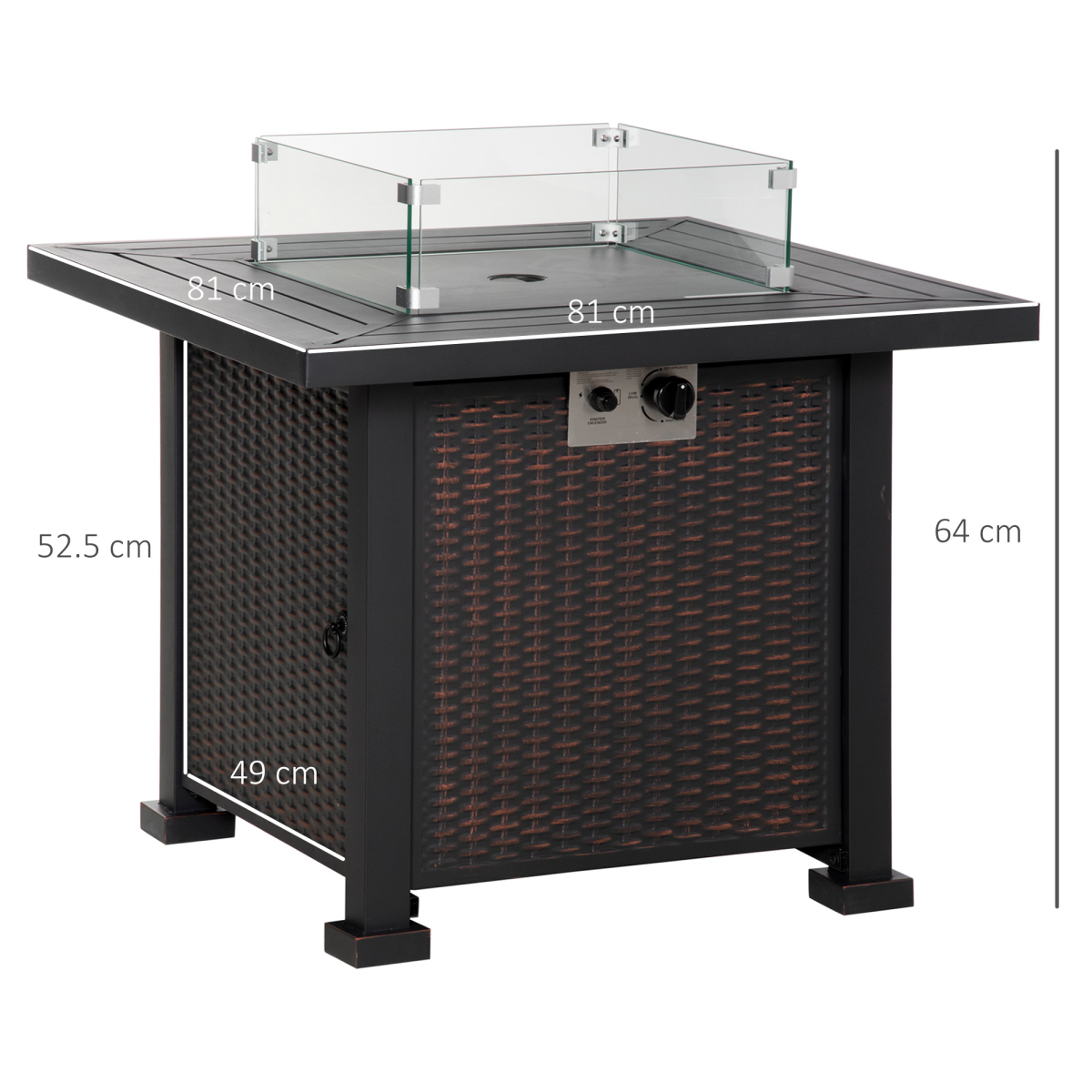 Outsunny Outdoor Propane Gas Fire Pit Table with Glass Wind Screen & Glass Beads, 50,000 BTU – Black