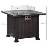 Outsunny Outdoor Propane Gas Fire Pit Table with Glass Wind Screen & Glass Beads, 50,000 BTU – Black