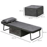 HOMCOM 4-in-1 Folding Sleeper Chair Bed with Pillow & Side Pockets – Space-Saving Spare Bed, Charcoal